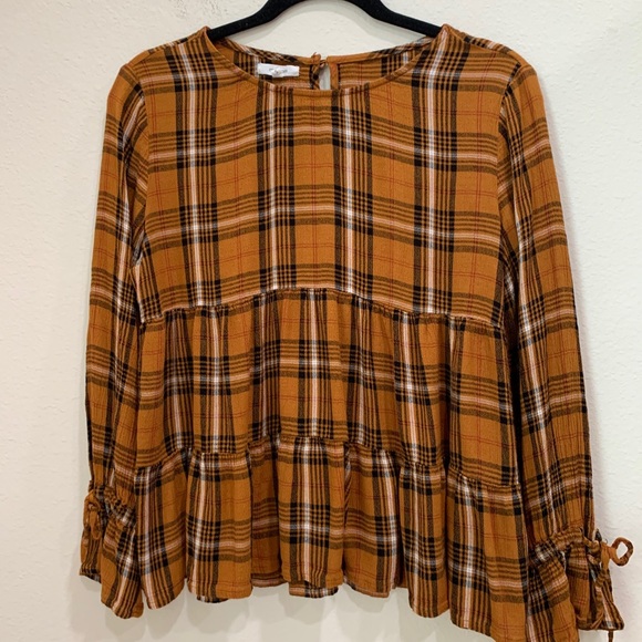 Maurices plaid tiered peasant blouse shirt women’s boho bohemian classic small - Picture 12 of 13